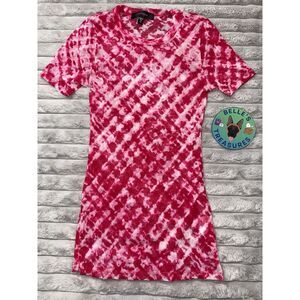 Karen Kane XS Pink Tie Dye Stretch‎ Mesh Short Sleeve Top Y2K 90s Art To Wear